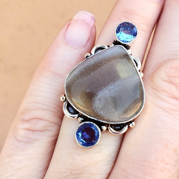 New Fluorite and Blue Topaz 925 Silver Ring. - Picture 2 of 15